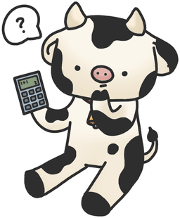 An image of Bessy the cow holding a calculator with a question mark over its head, signifying the what if grades feature